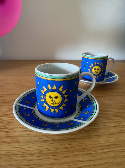 Lot de deux tasses à café - Lune et soleil